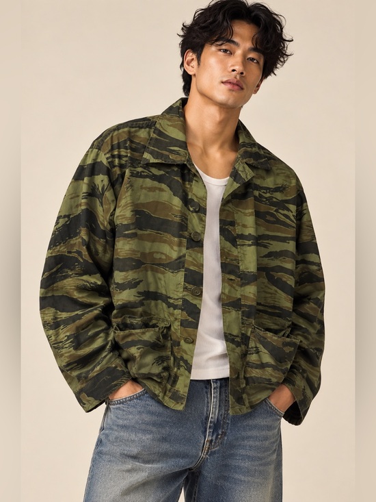 Vintage Other - Vintage 60s Chief Tiger Stripe Green Camo Hunting Field Jacket Mens L/XL Rare